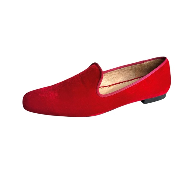 🆕 Lands’ End Loafers Red Velvet Leather Flats Women’s - Picture 9 of 16
